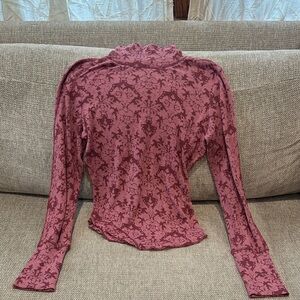 Free People Burgundy Floral Long Sleeve Top